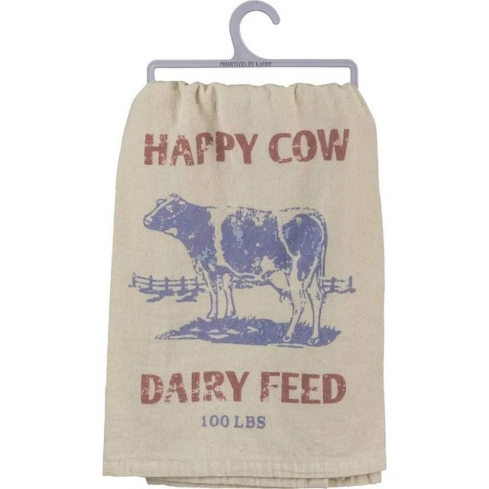 Primitives by Kathy - Kitchen Towel - Happy Cow Dairy Feed Cotton Dish Towel